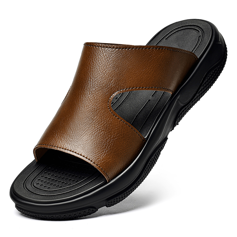Men'S Shoes Top Brands - Men's Leather Slide Sandals Non-slip Thick