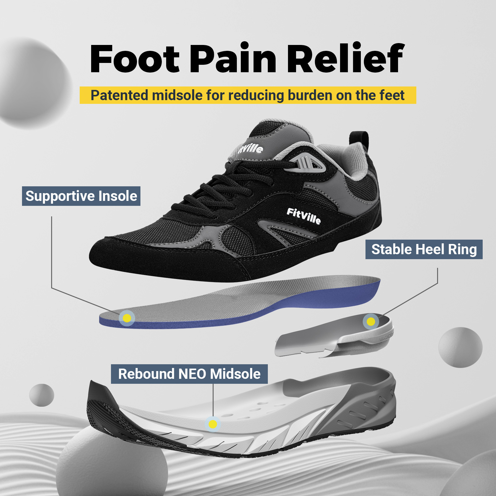 Fitville Walking Shoes Wide Me - Men'S Shoes For Plantar Fasciitis 评论和价格